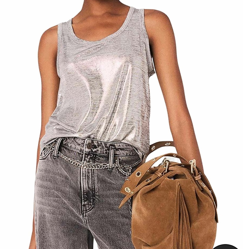 Maje Silver Metallic Top Size Large